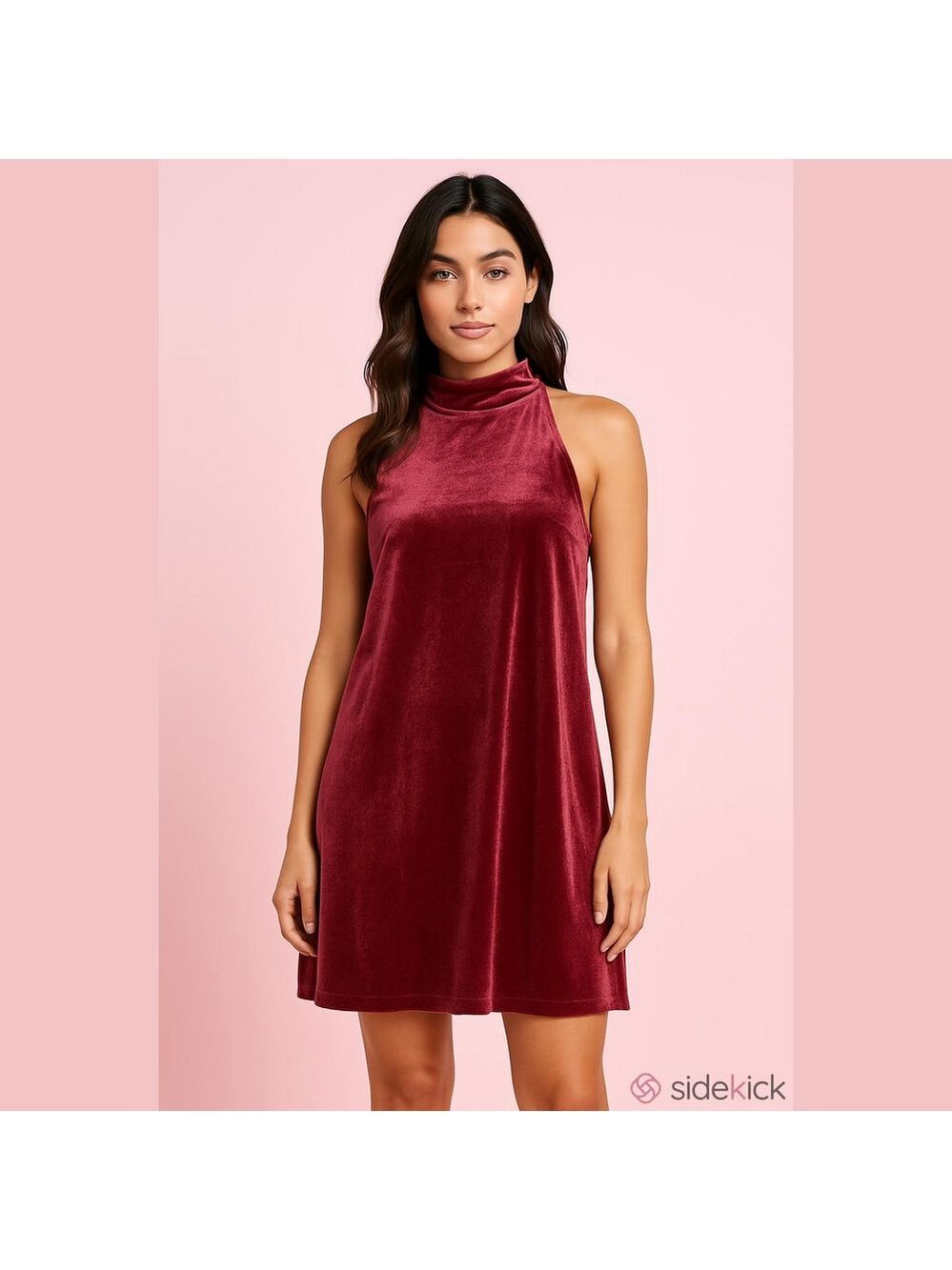 New WHBM Red Velvet Mock Neck Halter Knee Length Dress 6
